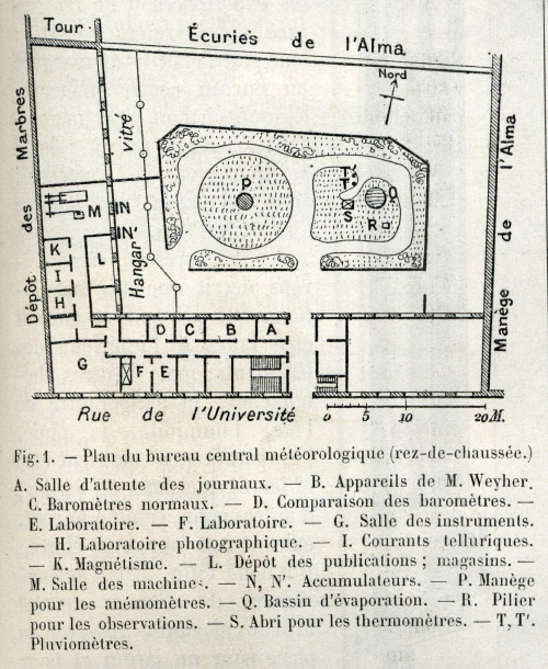 Plan du Bureau central météorologique de France, extrait de Angot A., 1889 : La Nature, tome 2, p. 182-186. © Météo-France.