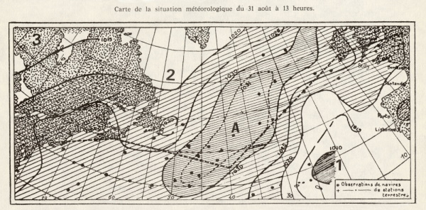 Carte de la situation météorologique du 31 août 1930. © Météo-France.