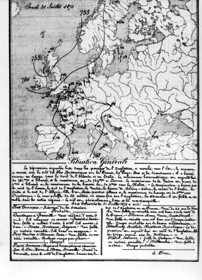 La situation du jeudi 31 juillet 1873 dans le Bulletin de l'Observatoire. © Météo-France.