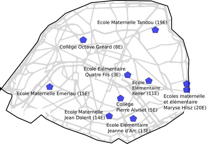 Carte des premières écoles impliquées - © Ville de Paris