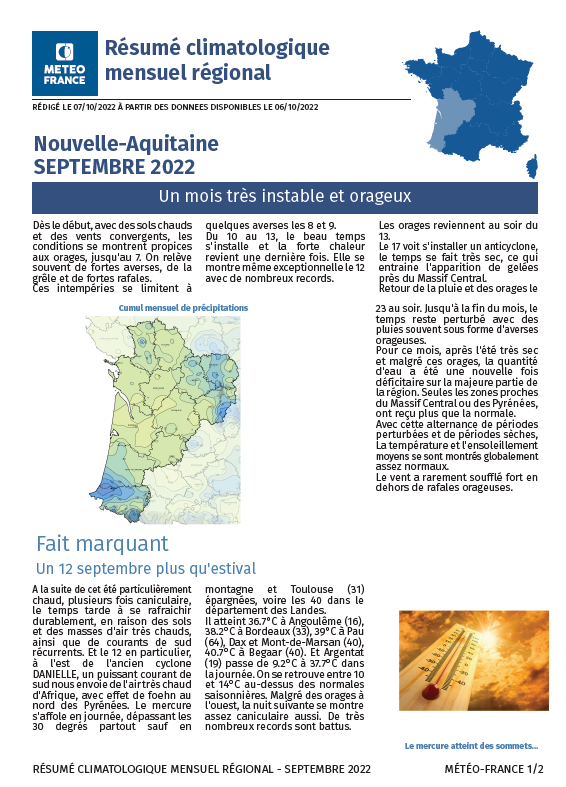 Météo-France propose, en accès libre sur son site, des résumés et bilans climatologiques.
