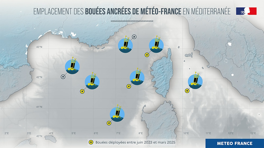 Emplacement des bouées ancrées de Météo-France en Méditerranée © Météo-France